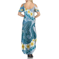Blue Hawaii Shark Tattoo Summer Maxi Dress Frangipani With Polynesian Pastel Version LT14 - Polynesian Pride