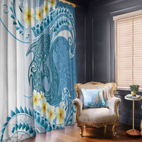 Blue Hawaii Shark Tattoo Window Curtain Frangipani With Polynesian Pastel Version LT14 - Polynesian Pride