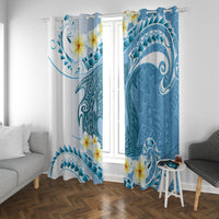 Blue Hawaii Shark Tattoo Window Curtain Frangipani With Polynesian Pastel Version LT14 With Grommets Blue - Polynesian Pride