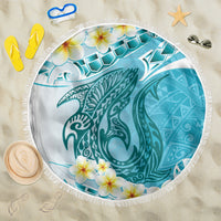 Turquoise Hawaii Shark Tattoo Beach Blanket Frangipani With Polynesian Pastel Version LT14 One Size 150cm Turquoise - Polynesian Pride