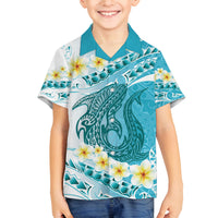 Turquoise Hawaii Shark Tattoo Family Matching Tank Maxi Dress and Hawaiian Shirt Frangipani With Polynesian Pastel Version