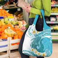 Turquoise Hawaii Shark Tattoo Grocery Bag Frangipani With Polynesian Pastel Version LT14 - Polynesian Pride