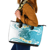 Turquoise Hawaii Shark Tattoo Leather Tote Bag Frangipani With Polynesian Pastel Version LT14 Turquoise - Polynesian Pride