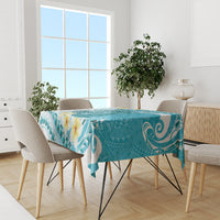 Turquoise Hawaii Shark Tattoo Tablecloth Frangipani With Polynesian Pastel Version LT14 - Polynesian Pride