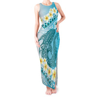 Turquoise Hawaii Shark Tattoo Tank Maxi Dress Frangipani With Polynesian Pastel Version LT14 Women Turquoise - Polynesian Pride