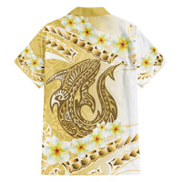 Gold Hawaii Shark Tattoo Family Matching Tank Maxi Dress and Hawaiian Shirt Frangipani With Polynesian Pastel Version