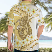 Gold Hawaii Shark Tattoo Hawaiian Shirt Frangipani With Polynesian Pastel Version LT14 - Polynesian Pride