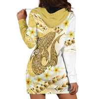 Gold Hawaii Shark Tattoo Hoodie Dress Frangipani With Polynesian Pastel Version LT14 - Polynesian Pride
