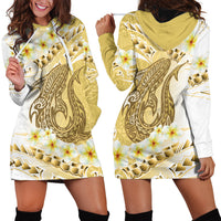 Gold Hawaii Shark Tattoo Hoodie Dress Frangipani With Polynesian Pastel Version LT14 - Polynesian Pride