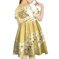 Gold Hawaii Shark Tattoo Kid Short Sleeve Dress Frangipani With Polynesian Pastel Version LT14 - Polynesian Pride