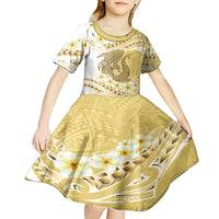 Gold Hawaii Shark Tattoo Kid Short Sleeve Dress Frangipani With Polynesian Pastel Version LT14 - Polynesian Pride