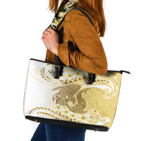 Gold Hawaii Shark Tattoo Leather Tote Bag Frangipani With Polynesian Pastel Version LT14 Gold - Polynesian Pride
