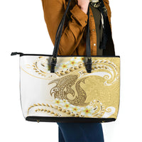 Gold Hawaii Shark Tattoo Leather Tote Bag Frangipani With Polynesian Pastel Version LT14 - Polynesian Pride