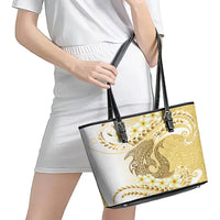 Gold Hawaii Shark Tattoo Leather Tote Bag Frangipani With Polynesian Pastel Version LT14 - Polynesian Pride