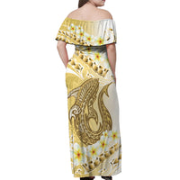Gold Hawaii Shark Tattoo Off Shoulder Maxi Dress Frangipani With Polynesian Pastel Version LT14 - Polynesian Pride