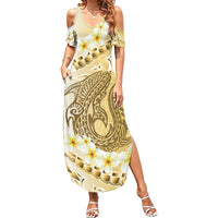 Gold Hawaii Shark Tattoo Summer Maxi Dress Frangipani With Polynesian Pastel Version LT14 Women Gold - Polynesian Pride