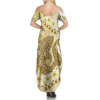 Gold Hawaii Shark Tattoo Summer Maxi Dress Frangipani With Polynesian Pastel Version LT14 - Polynesian Pride