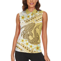 Gold Hawaii Shark Tattoo Women Sleeveless Polo Shirt Frangipani With Polynesian Pastel Version