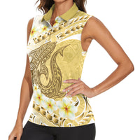 Gold Hawaii Shark Tattoo Women Sleeveless Polo Shirt Frangipani With Polynesian Pastel Version