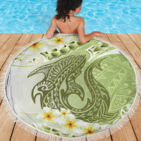 Green Hawaii Shark Tattoo Beach Blanket Frangipani With Polynesian Pastel Version LT14 - Polynesian Pride