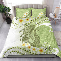 Green Hawaii Shark Tattoo Bedding Set Frangipani With Polynesian Pastel Version LT14 - Polynesian Pride