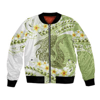Green Hawaii Shark Tattoo Bomber Jacket Frangipani With Polynesian Pastel Version LT14 Unisex Green - Polynesian Pride