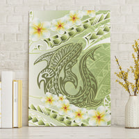 Green Hawaii Shark Tattoo Canvas Wall Art Frangipani With Polynesian Pastel Version LT14 Without Frame Green - Polynesian Pride