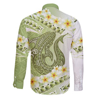 Green Hawaii Shark Tattoo Family Matching Mermaid Dress and Hawaiian Shirt Frangipani With Polynesian Pastel Version