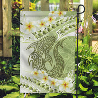Green Hawaii Shark Tattoo Garden Flag Frangipani With Polynesian Pastel Version LT14 Garden Flag Green - Polynesian Pride
