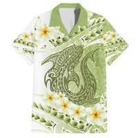 Green Hawaii Shark Tattoo Hawaiian Shirt Frangipani With Polynesian Pastel Version LT14 Green - Polynesian Pride
