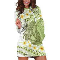 Green Hawaii Shark Tattoo Hoodie Dress Frangipani With Polynesian Pastel Version LT14 Green - Polynesian Pride