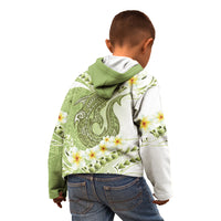 Green Hawaii Shark Tattoo Kid Hoodie Frangipani With Polynesian Pastel Version
