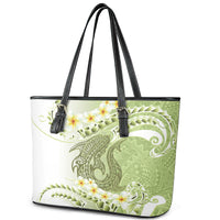 Green Hawaii Shark Tattoo Leather Tote Bag Frangipani With Polynesian Pastel Version LT14 - Polynesian Pride