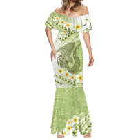 Green Hawaii Shark Tattoo Mermaid Dress Frangipani With Polynesian Pastel Version LT14 - Polynesian Pride