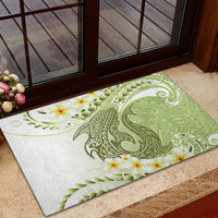 Green Hawaii Shark Tattoo Rubber Doormat Frangipani With Polynesian Pastel Version LT14 - Polynesian Pride