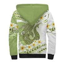 Green Hawaii Shark Tattoo Sherpa Hoodie Frangipani With Polynesian Pastel Version LT14 - Polynesian Pride