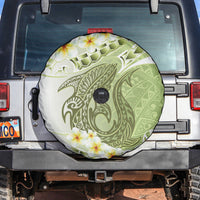 Green Hawaii Shark Tattoo Spare Tire Cover Frangipani With Polynesian Pastel Version LT14 Green - Polynesian Pride