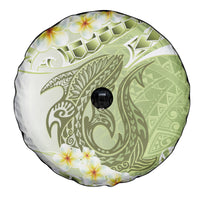 Green Hawaii Shark Tattoo Spare Tire Cover Frangipani With Polynesian Pastel Version LT14 - Polynesian Pride