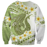 Green Hawaii Shark Tattoo Sweatshirt Frangipani With Polynesian Pastel Version LT14 - Polynesian Pride