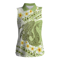Green Hawaii Shark Tattoo Women Sleeveless Polo Shirt Frangipani With Polynesian Pastel Version
