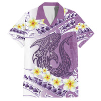 Purple Hawaii Shark Tattoo Family Matching Summer Maxi Dress and Hawaiian Shirt Frangipani With Polynesian Pastel Version
