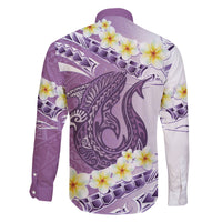 Purple Hawaii Shark Tattoo Family Matching Tank Maxi Dress and Hawaiian Shirt Frangipani With Polynesian Pastel Version