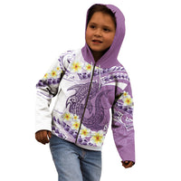 Purple Hawaii Shark Tattoo Kid Hoodie Frangipani With Polynesian Pastel Version