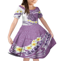 Purple Hawaii Shark Tattoo Kid Short Sleeve Dress Frangipani With Polynesian Pastel Version