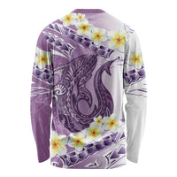 Purple Hawaii Shark Tattoo Long Sleeve Shirt Frangipani With Polynesian Pastel Version