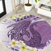 Purple Hawaii Shark Tattoo Round Carpet Frangipani With Polynesian Pastel Version