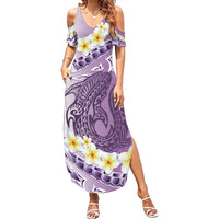 Purple Hawaii Shark Tattoo Summer Maxi Dress Frangipani With Polynesian Pastel Version LT14 Women Purple - Polynesian Pride