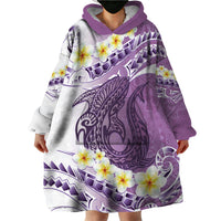 Purple Hawaii Shark Tattoo Wearable Blanket Hoodie Frangipani With Polynesian Pastel Version LT14 - Polynesian Pride