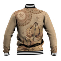 Brown Bula Fiji Baseball Jacket Fijian Dance Fan Tapa Cloth Pattern