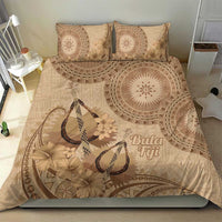 Brown Bula Fiji Bedding Set Fijian Dance Fan Tapa Cloth Pattern